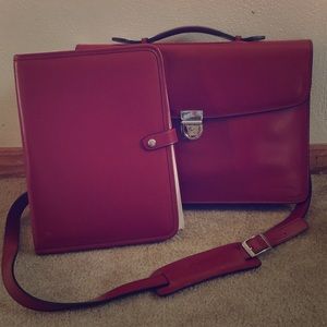 Red Leather Women's Briefcase w Matching Portfolio