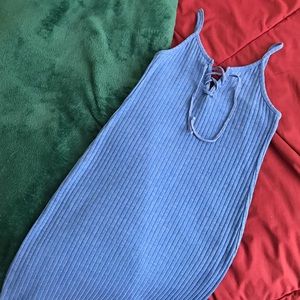 Blue, ribbed, mini, bodycon lace up dress!