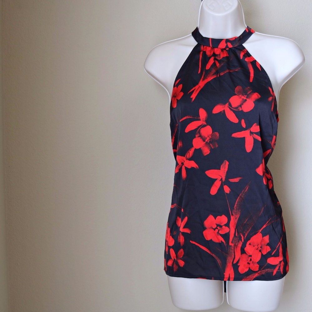 🎈GUESS Black with red flowers - floral Halter