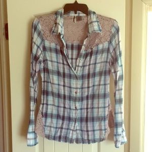 Plaid shirt with lace