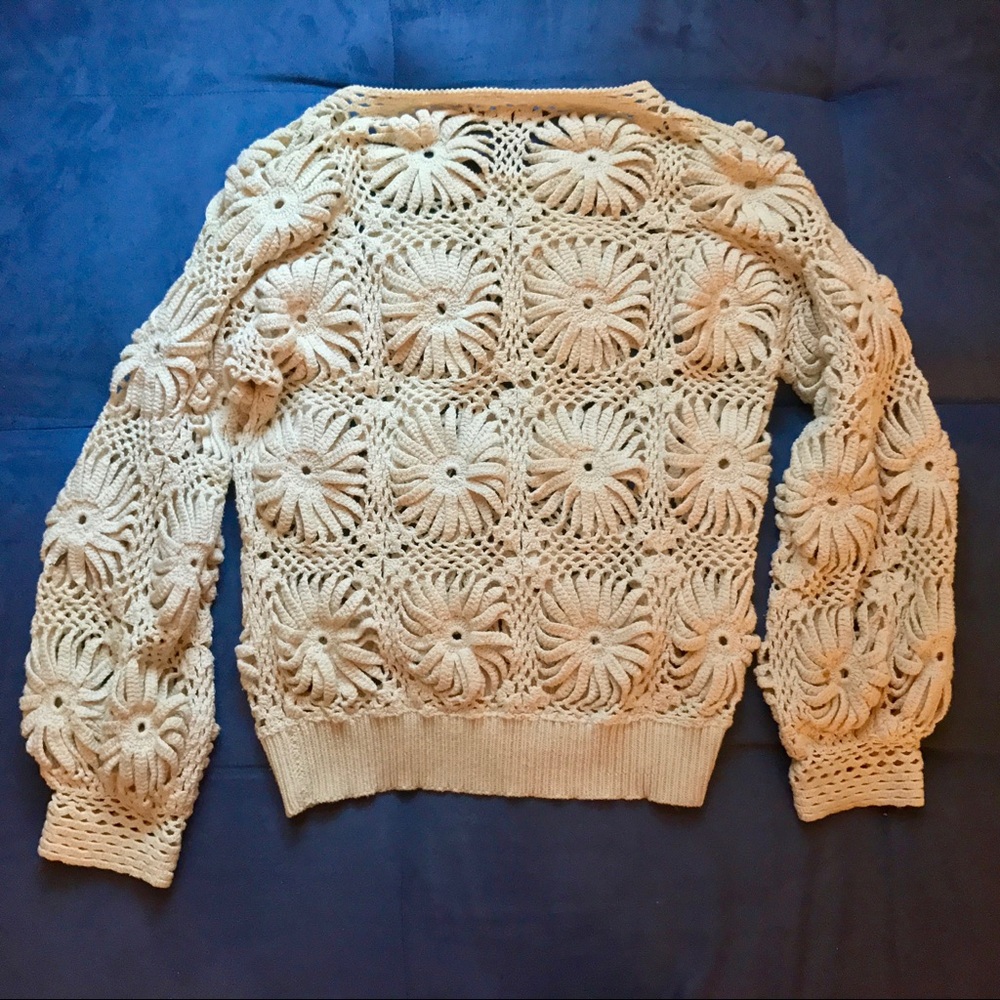 Vintage Ivory Crocheted Sweater Handmade - Picture 2 of 3
