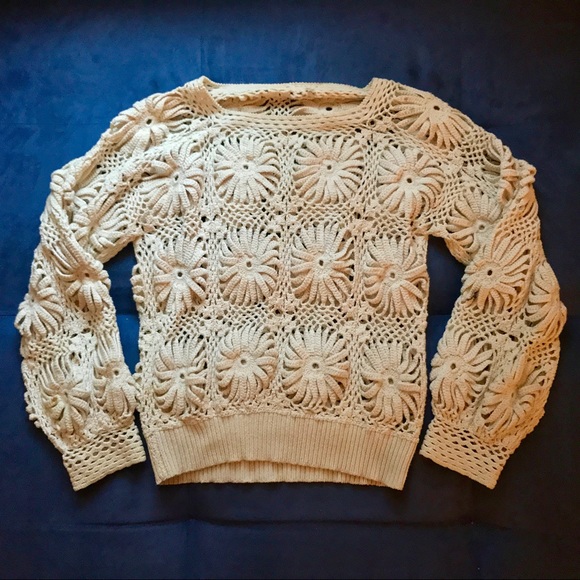 LOFT Sweaters - Vintage Ivory Crocheted Sweater Handmade