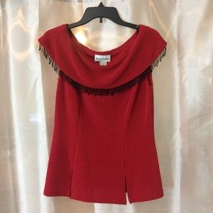 Red off shoulder fringe top