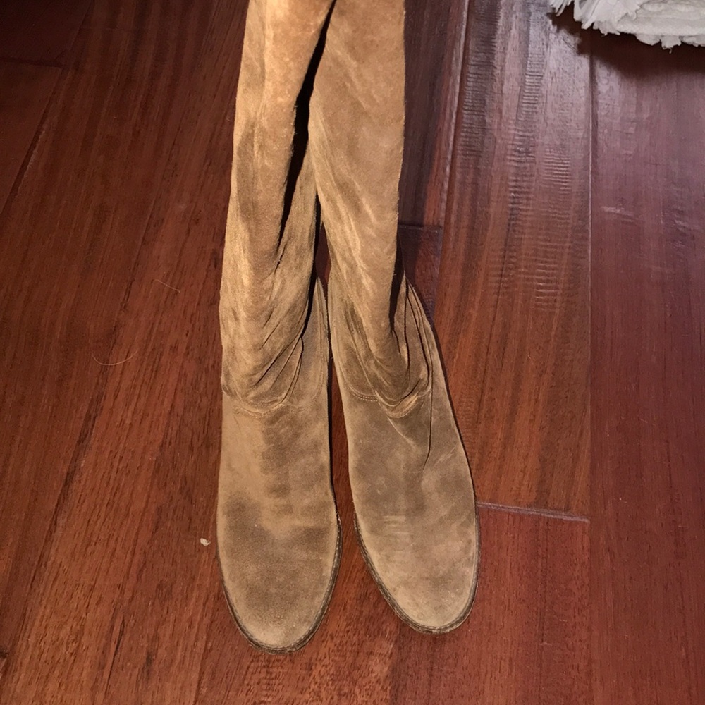 Cole Haan brown suede knee high heeled boots