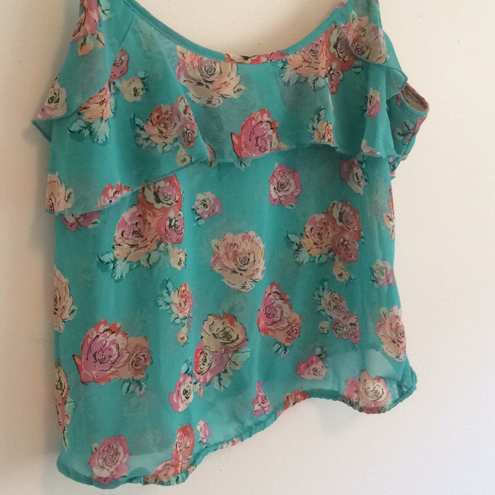 Teal and pink floral crop tank