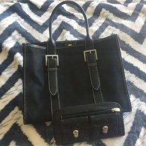 Black satchel and wallet combo