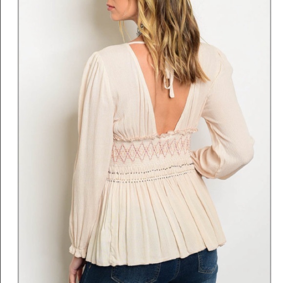 V-neck front smock waist peplum blouse, NEW! - Picture 4 of 5