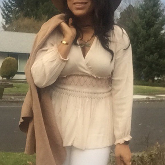 V-neck front smock waist peplum blouse, NEW! - Picture 2 of 5