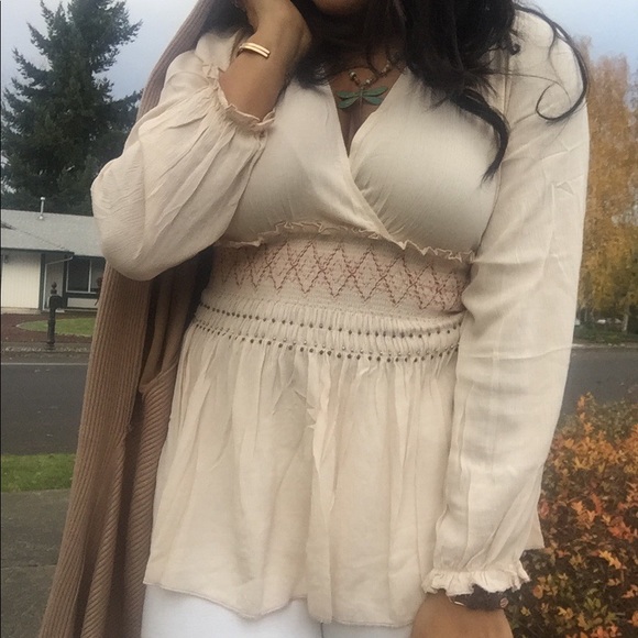 V-neck front smock waist peplum blouse, NEW! - Picture 3 of 5