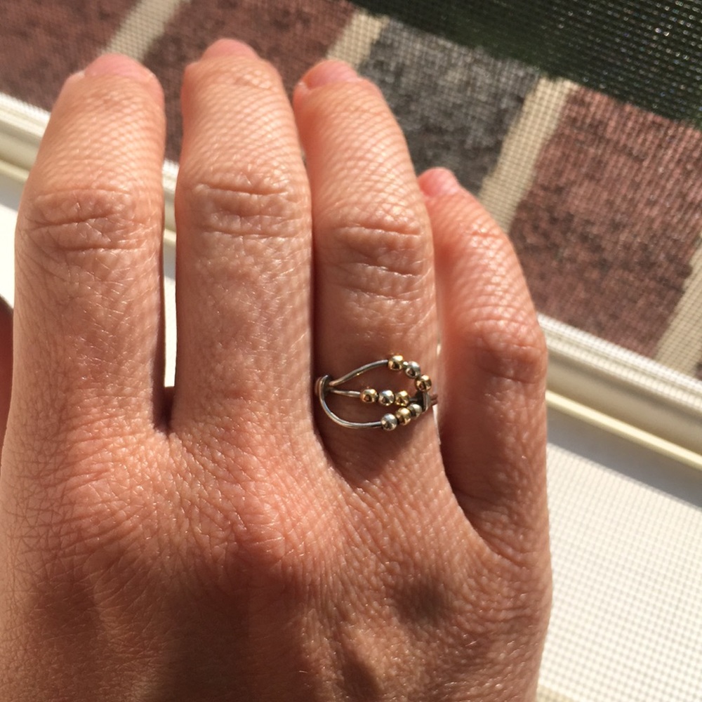 Dainty silver and gold spinner bead ring. Size 6