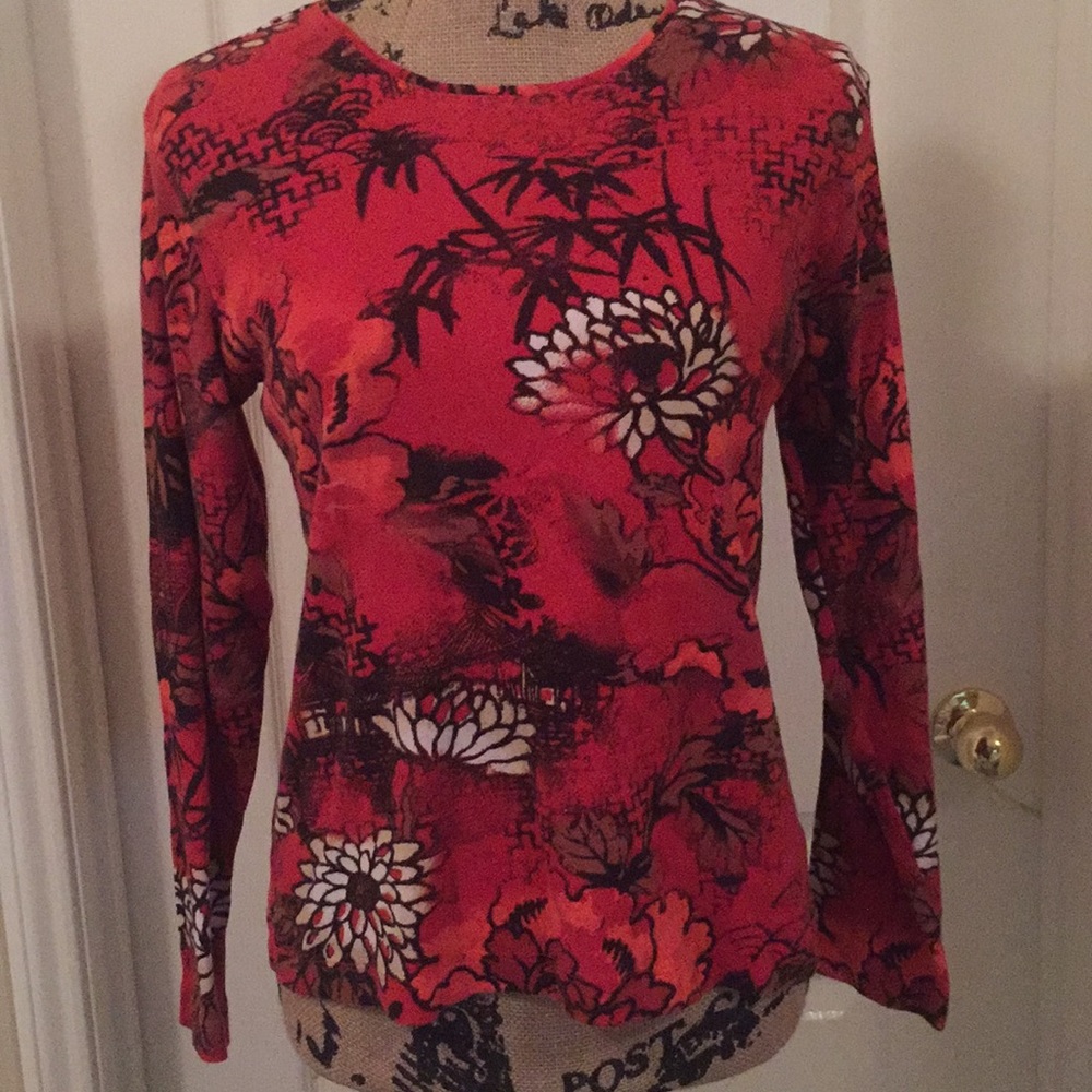 Chico's Med/8 Long Sleeve Print Top