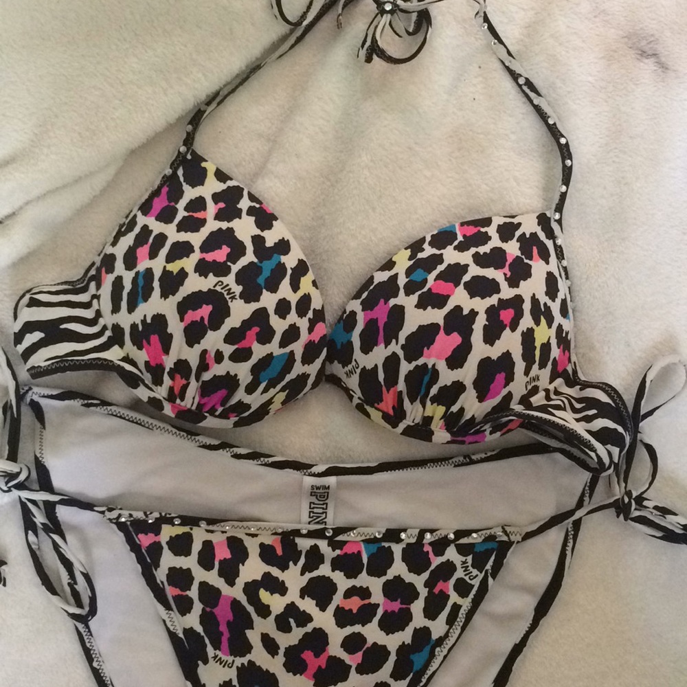 Vs pink multicolor leopard/zebra bikini