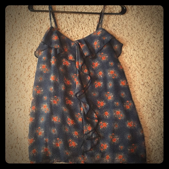 Navy Blue and Orange Floral Tank - Picture 2 of 5