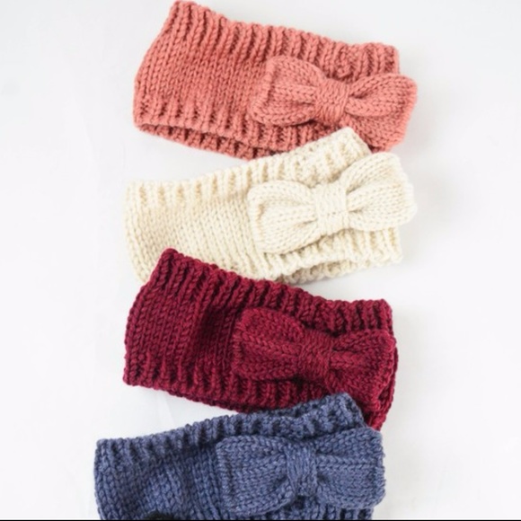 Burgundy Wine Bow Knit Headband - Picture 2 of 2