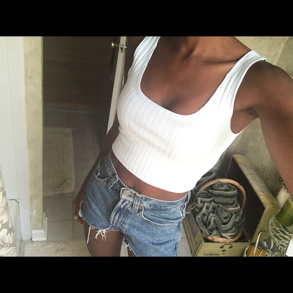 light blue crop top
