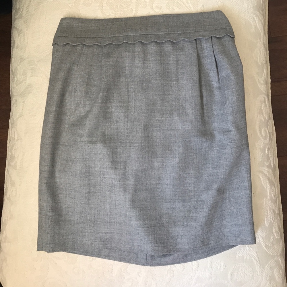 J. Crew Grey Scalloped Trim Pencil Skirt