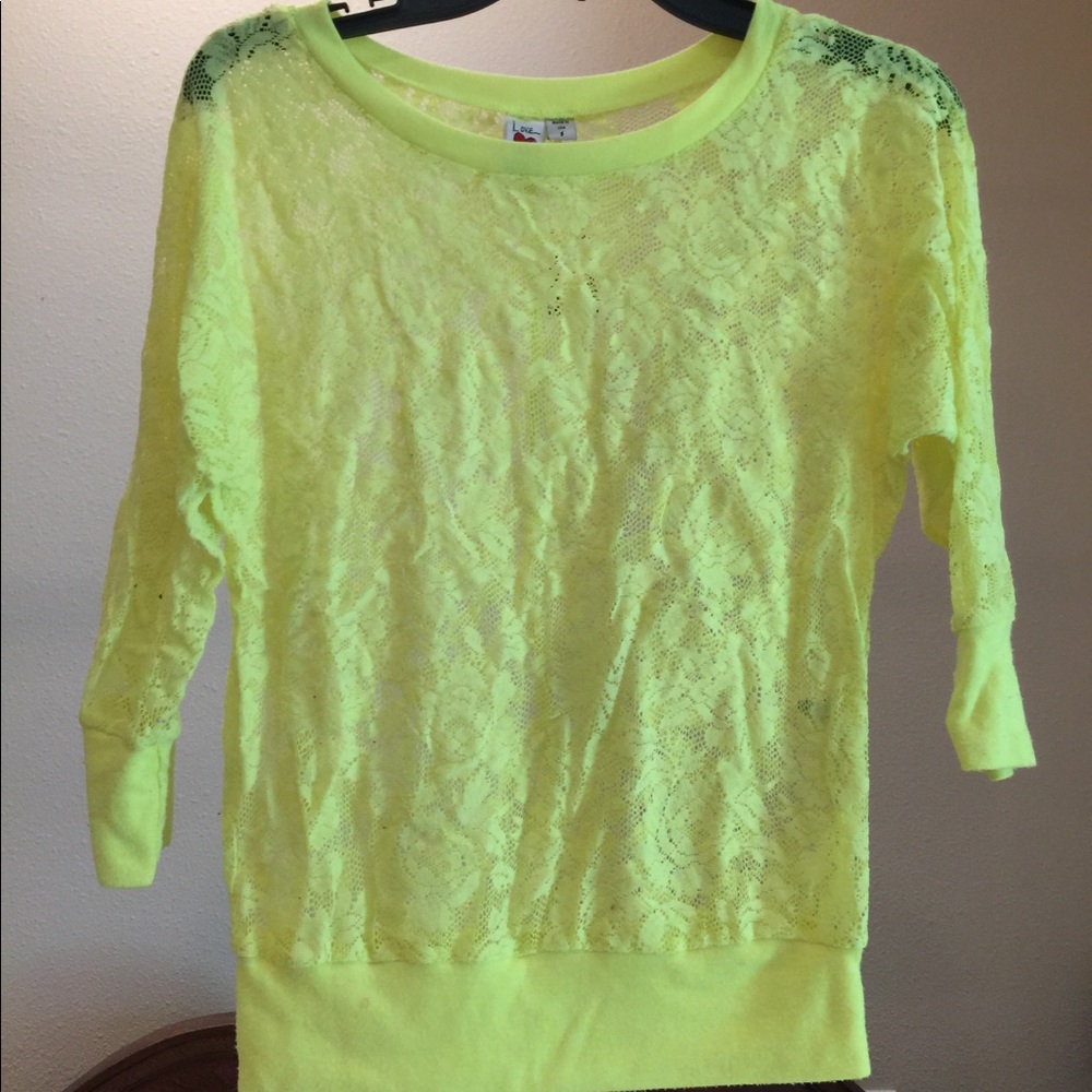 Neon Yellow Lace 3/4 Length Sleeve Top