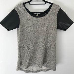 ZARA Leather sleeve knit Tee