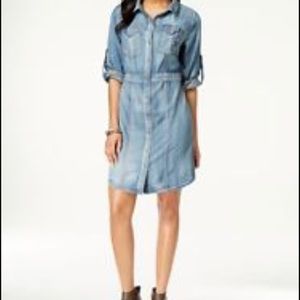Knee length denim dress.