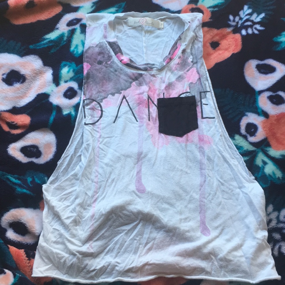 Sleeveless white "dance" tank