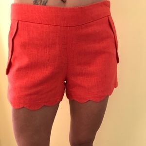 Cynthia Rowley Scalloped Coral Linen Shorts Cynthia Rowley Scalloped Coral Linen Shorts
