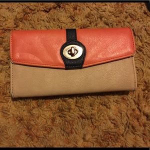 3/$30 Charming Charlies tan navy and orange wallet