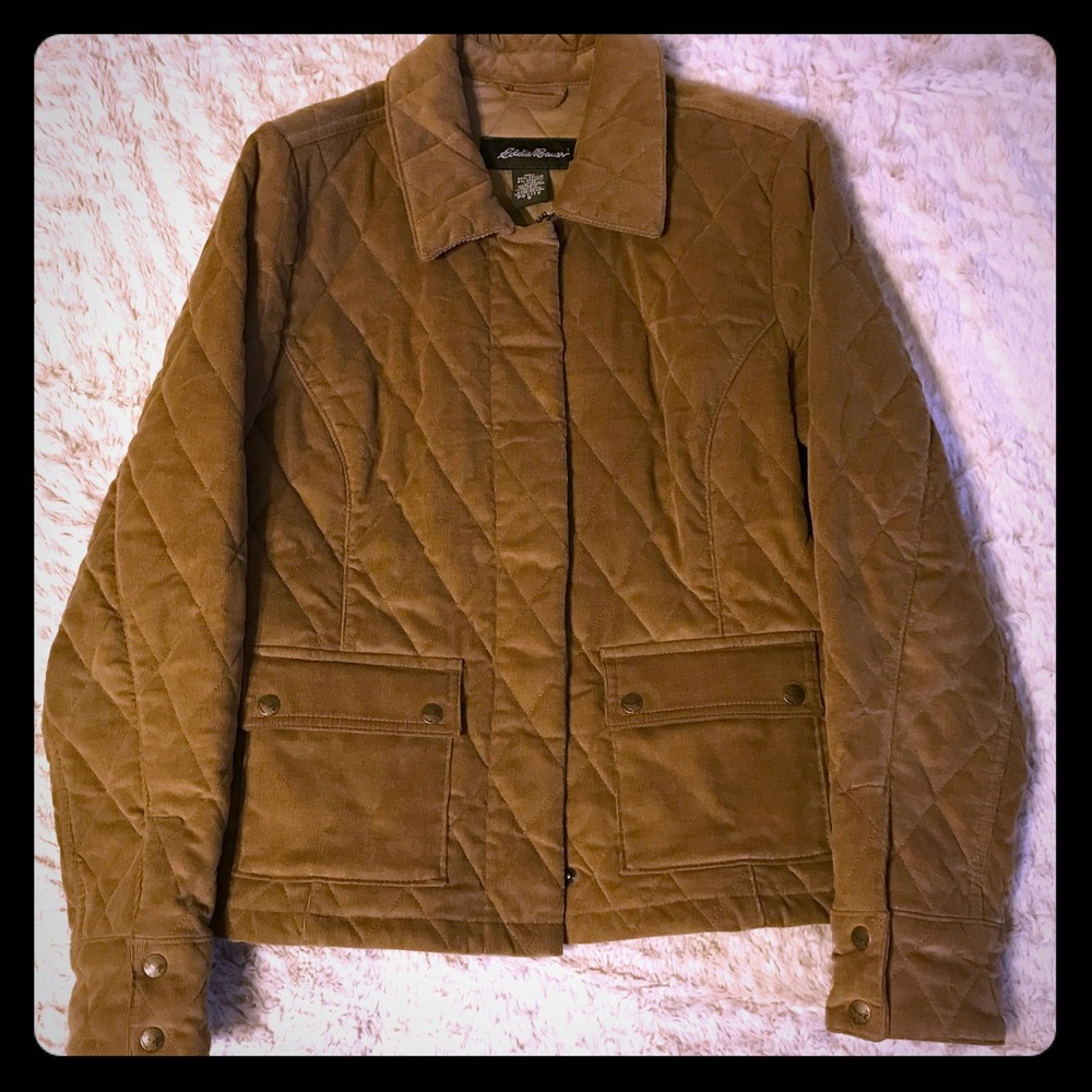 Eddie Bauer tan cotton, quilted, corduroy jacket.