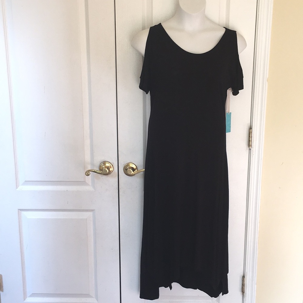 Kate & Sam black cold shoulder asymmetric hem dres