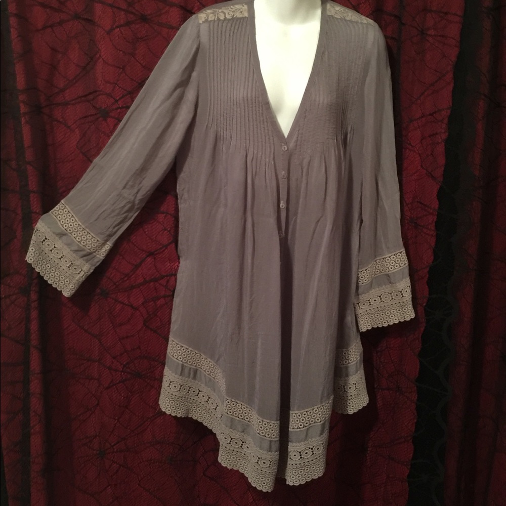 Johnny Was Grey Embroidered Tunic