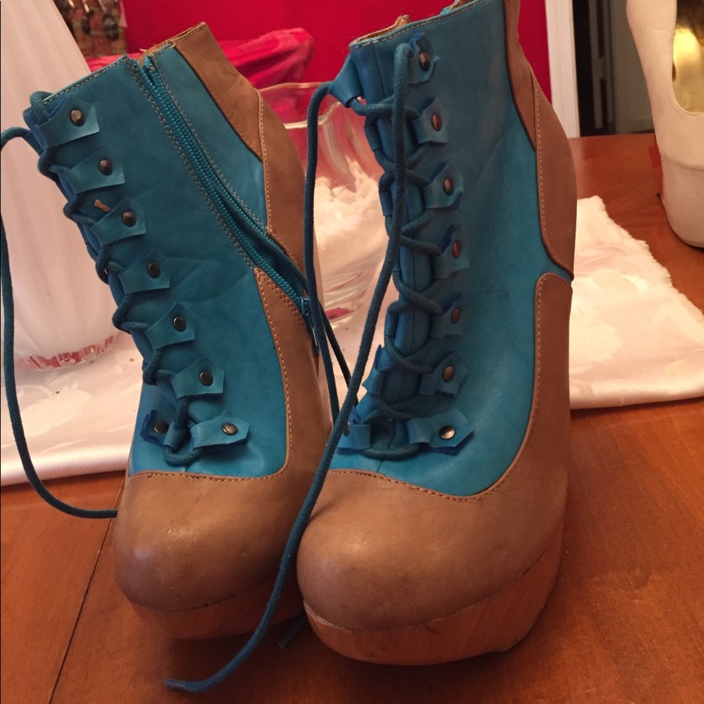 Turquoise with wood heel