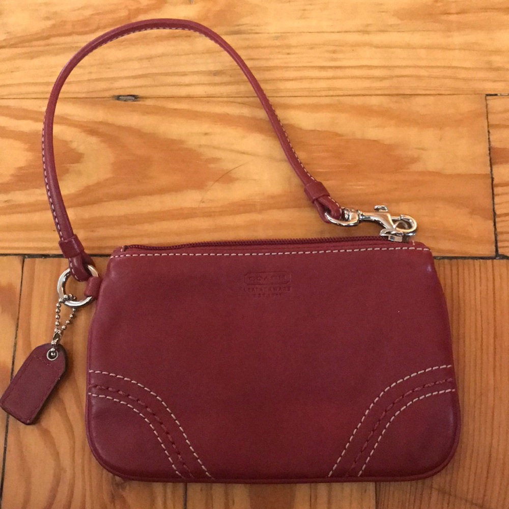 Red leather Coach Wristlet