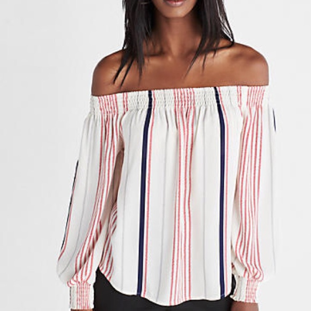 Express Striped Smocked Stripe, Long-Sleeve Blouse