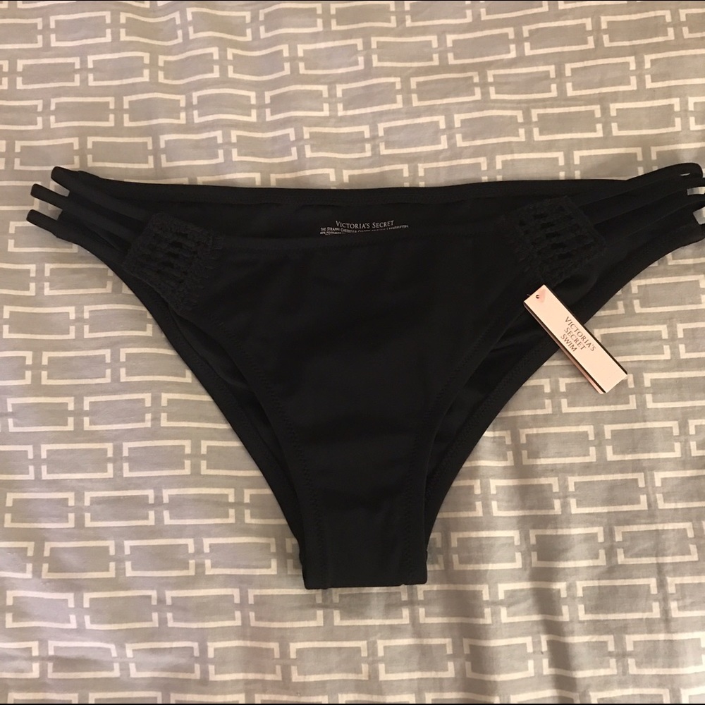 NWT Victoria Secret black bathing suit bottom, L