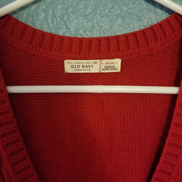 Red, V-neck, short sleeve sweater - Picture 3 of 4