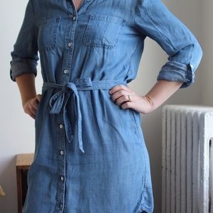 Chambray Denim Long-Sleeve Shirt Dress