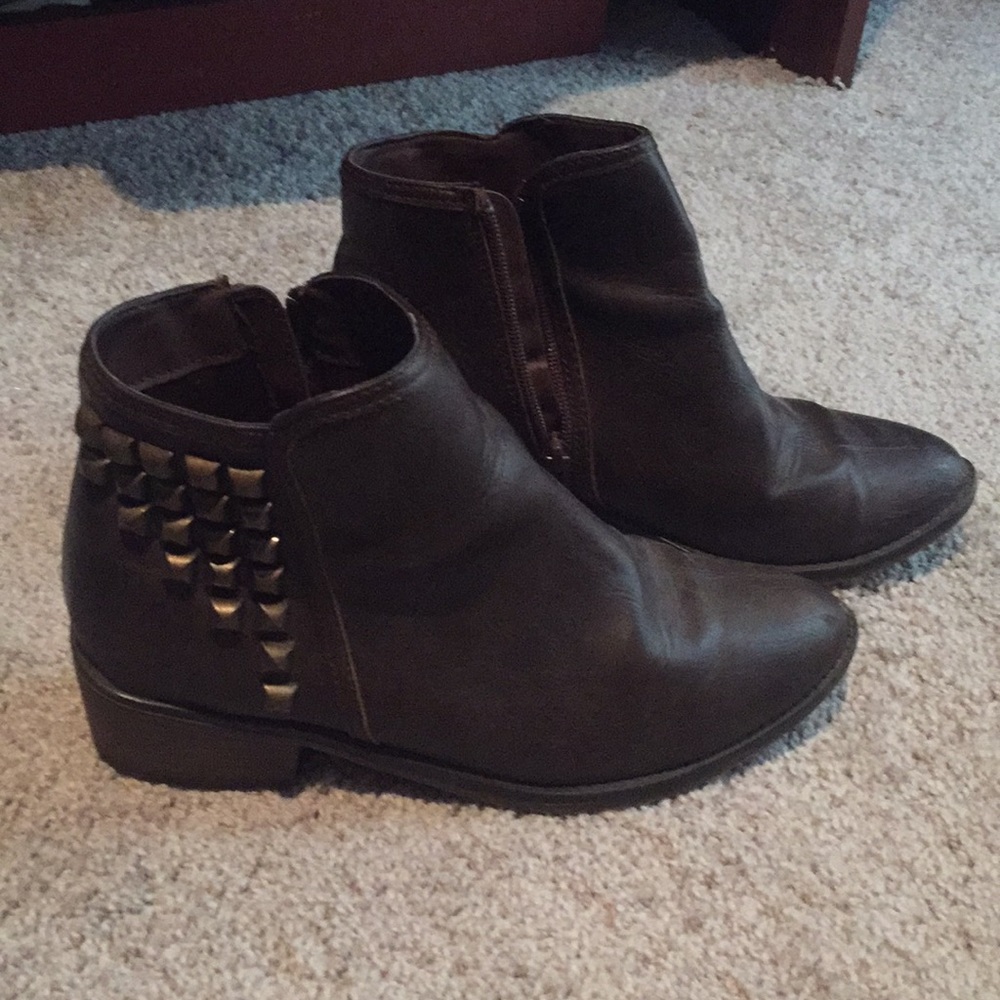 Brown booties with gold studs