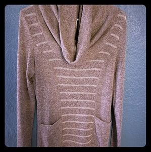 Cowl-neck, tunic sweater with POCKETS