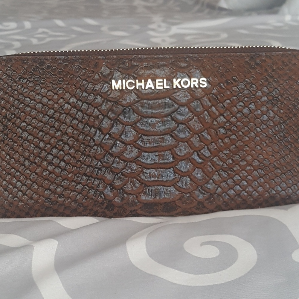 Michael Kors Brown Snakeskin Zip-Around Wallet
