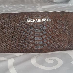 Michael Kors Brown Snakeskin Zip-Around Wallet