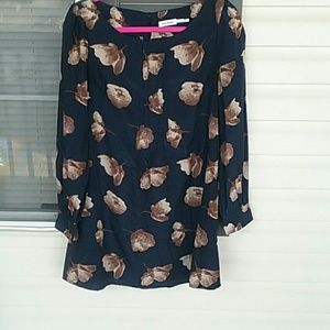 Blu Pepper Navy FloralDress/Tunic, LS Sz. L