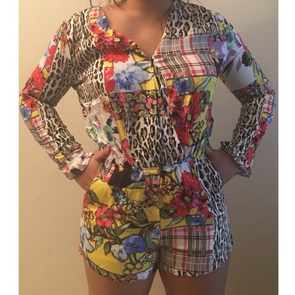 Romper / jumpsuit with multiple patterns and color