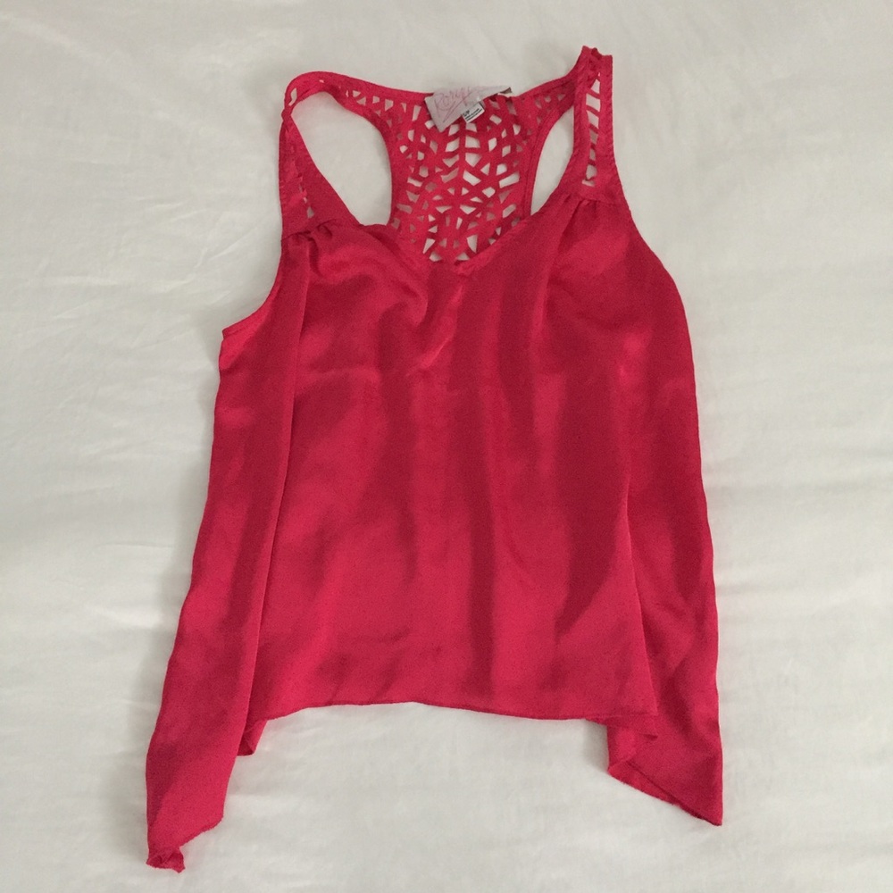 F21 Red/Dark Pink Tank Top with Cutouts in Back