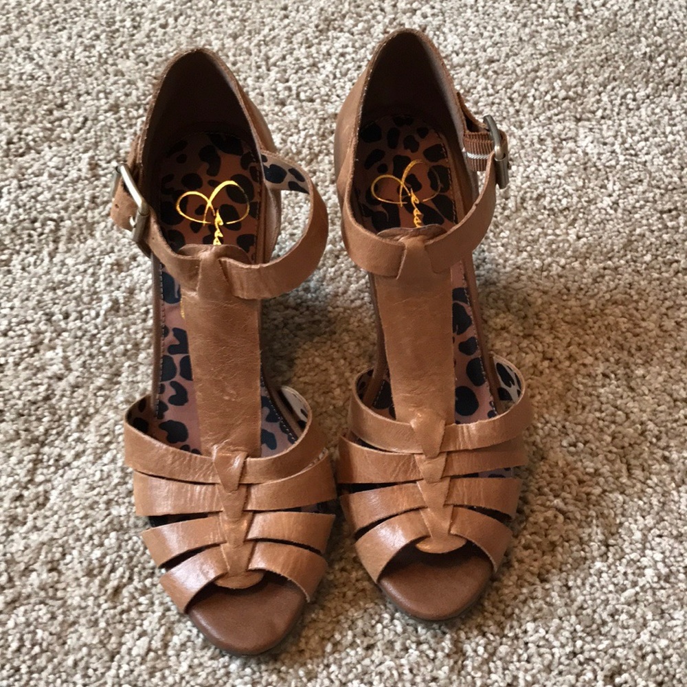 Tan leather wedge sandal