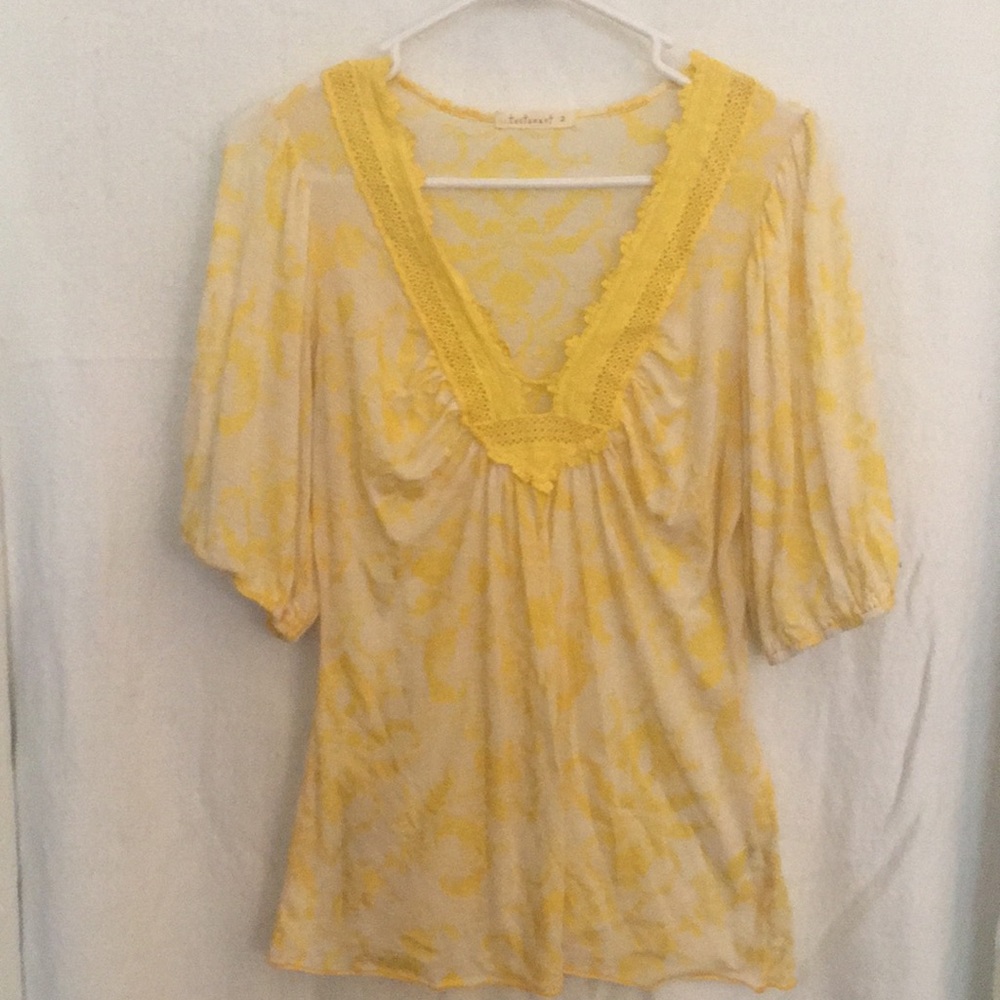 Damask print cotton 3/4 top