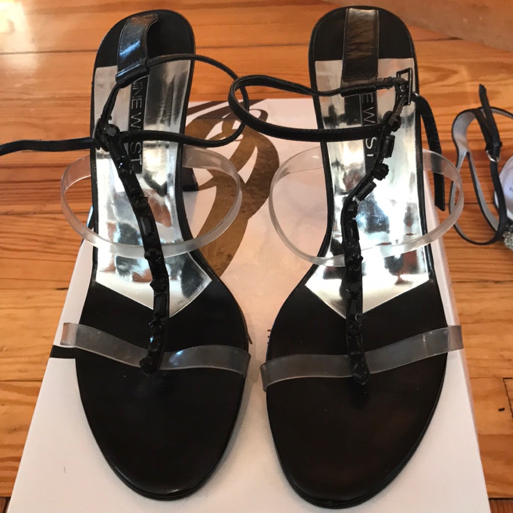 Black Nine West jeweled heels