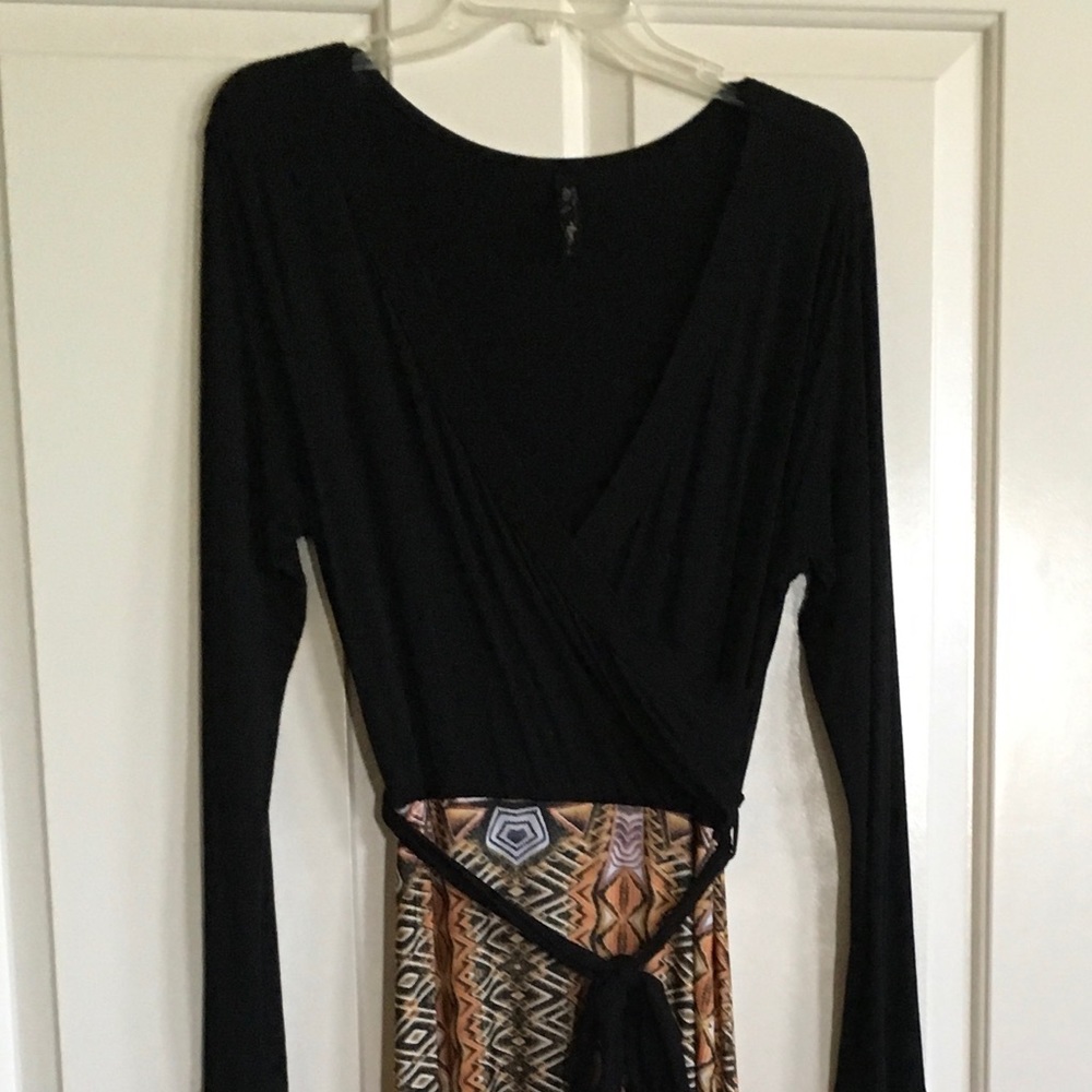 Black faux wrap Maxi Dress with Multicolor bottom