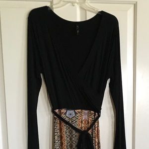 Black faux wrap Maxi Dress with Multicolor bottom