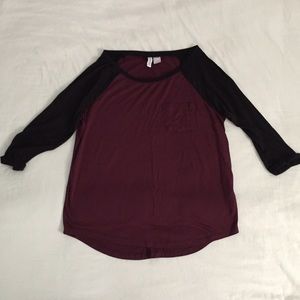 H&M Maroon and Black Baseball Tee