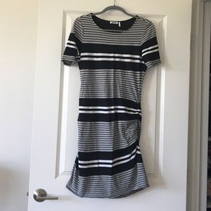 Three Dots Striped Rouche Dress