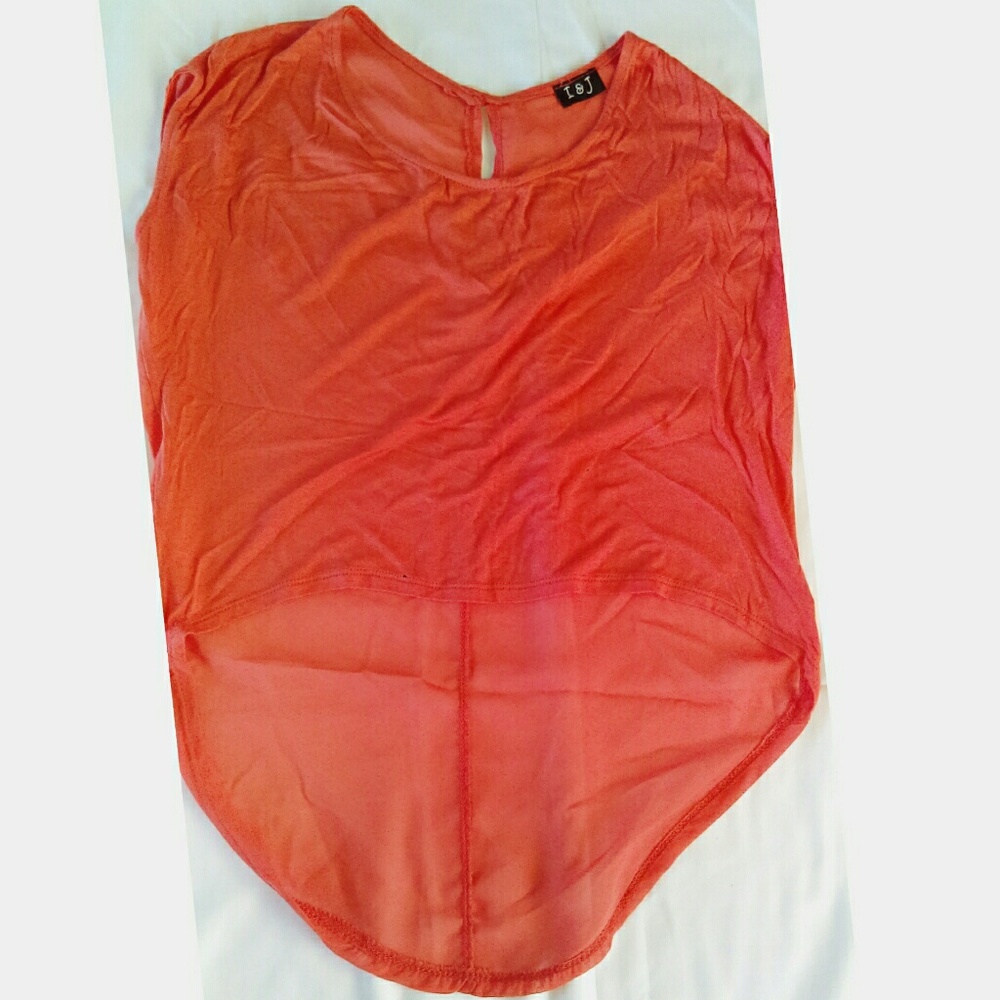 I & J coral orange high low blouse